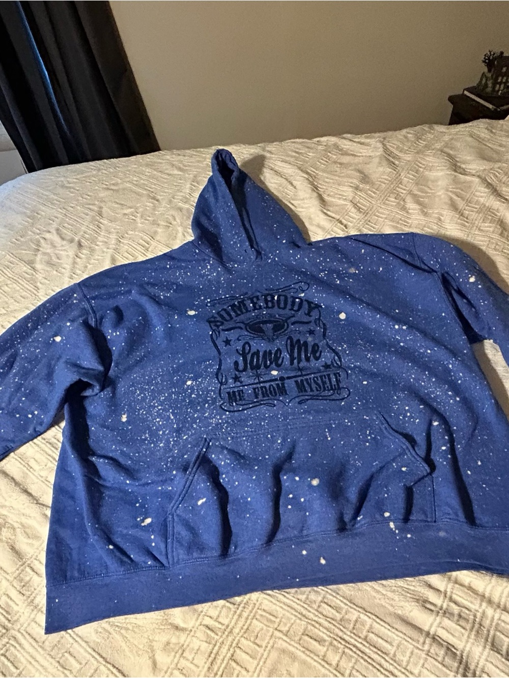 Gildan Blue Men's 'Save Me' Graphic Hoodie with Speckled Design
